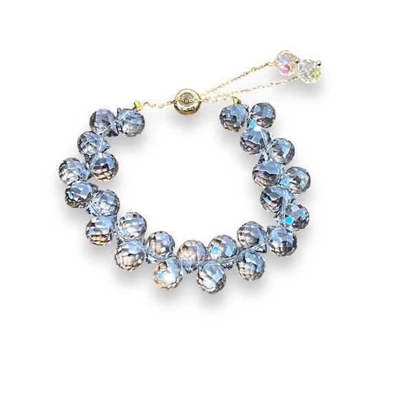 Swarovski Beaded Bracelet- Gray Blue Gold - Picture 1 of 11
